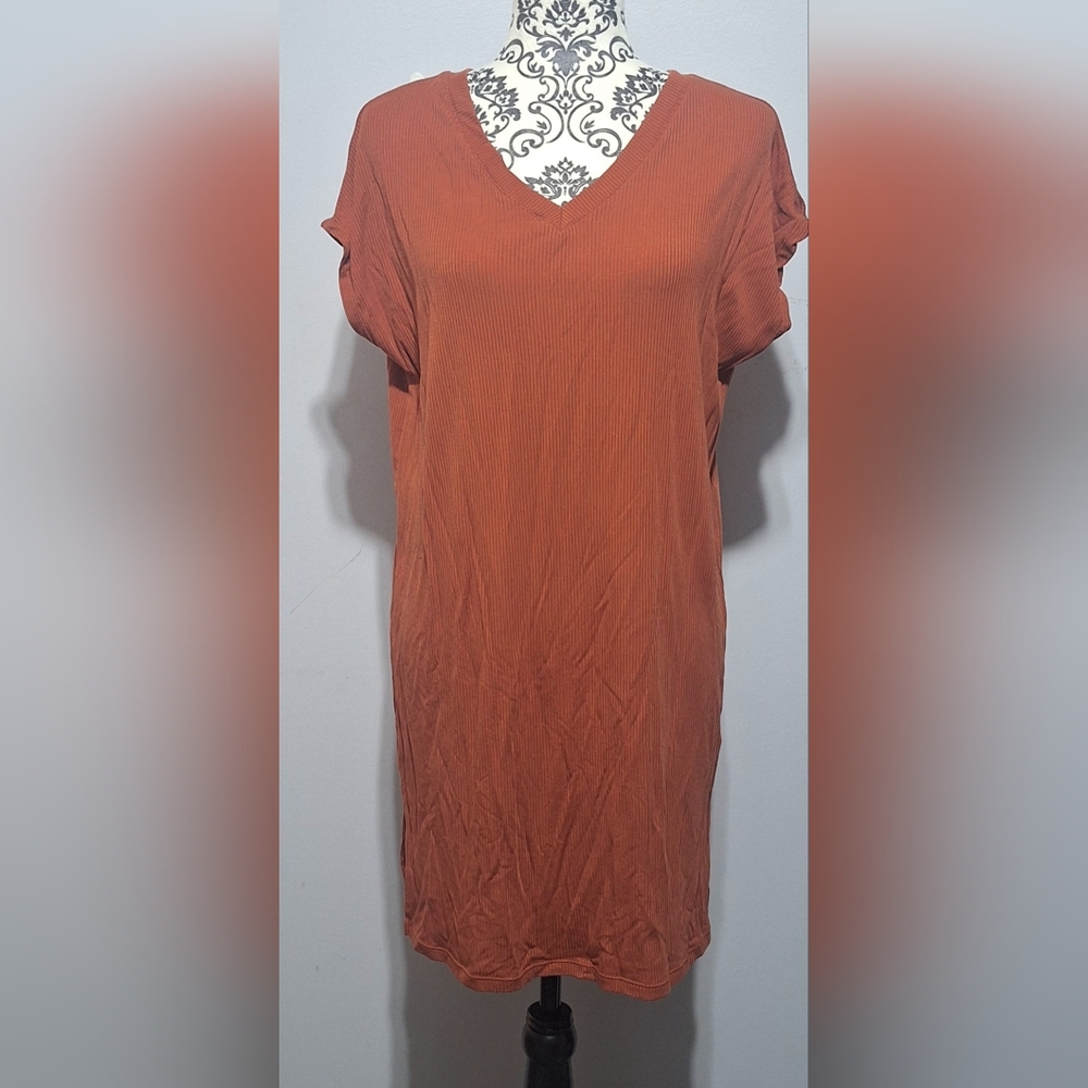Lrg Rust Orange V-Neck Dress
